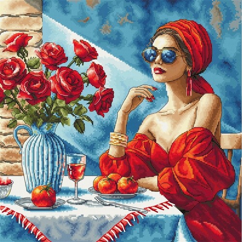 Набір для вишивання хрестиком AVA P134 Леді у червоному. Lady in Red