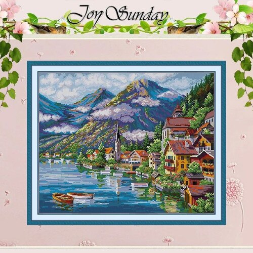 JoySunday  Набір для вишивання Alpine Village з нанесеною на канву схемою