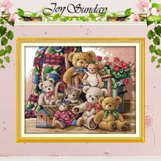 JoySunday Набір для вишивання Bear Family друкована схема на канві