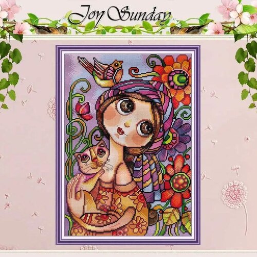 JoySunday  Набір для вишивання Big-eyed Girl з нанесеною на канву схемою